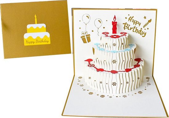 3D Popup Verjaardagskaart met envelop - Wenskaarten verjaardag - Happy Birthday