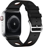 Geschikt voor Apple Watch bandje 38 / 40 / 41 mm - Series 1 2 3 4 5 6 7 SE - Smartwatch iWatch horloge band - 38mm 40mm 41mm - Fungus - Leer - Zwart - Gaatjes