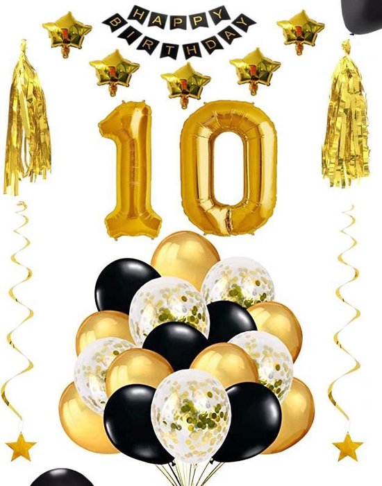 10 jaar verjaardag feest pakket Versiering Ballonnen voor feest 10 jaar. Ballonnen slingers sterren opblaasbare cijfers 10