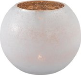 J-Line Windlicht Bol Craquele Glas Mat Wit/Blinkend Goud Large