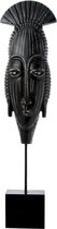 Ornament op voet - Staande woondecoratie - Masker Beeld - Deco - Zwart - 40cm - Hout