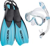 Seac Set Sprint Dry set met duikbril - Snorkel en zwemvliezen met open hiel - In maat verstelbaar - Voor kids en volwassenen - Blauw - 45/47