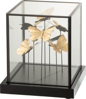 J-Line Stolp Vierkant Vlinders Goud Glas/Metaal Zwart Small