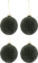 J-Line Doos Van 4 Kerstballen Patroon Fluweel Glas Donker Groen Medium