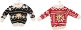 J-Line Kersthanger kersttrui - textiel - rood & zwart & ecru - 2 stuks - kerstboomversiering