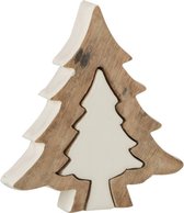J-Line Kerstboom Puzzle Mango Hout Wit/White Wash Small