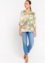 LOLALIZA Satijnen blouse met planten print - Beige - Maat 40