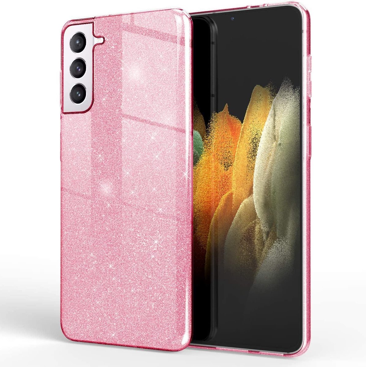 HB Hoesje Geschikt voor Samsung Galaxy S21 Plus - Roze - Glitter Back Cover