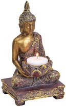 Gouden Buddha beeld met theelichthouder - Waxinelichtjeshouder
