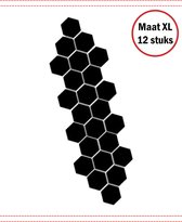 Hexagon plakspiegel - 126x110x63mm - 12 stuks - Wandspiegel zonder boren - Decoratieve zwartkleurige plakspiegel