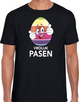 Paasei met duimen schuin omhoog vrolijk Pasen t-shirt / shirt - zwart - heren - Paas kleding / outfit S