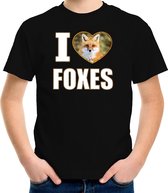 I love foxes t-shirt met dieren foto van een vos zwart voor kinderen - cadeau shirt vossen liefhebber L (146-152)