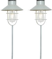 3x stuks buiten/tuin LED solar verlichting op pin wit 65 cm - Tuinverlichting - Tuinlampen - Solarlampen op prikker