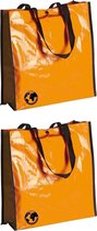 3x stuks eco shopper boodschappen opberg tassen oranje 38 x 38 cm - Milieuvriendelijke boodschappentassen