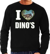 I love dino's trui met dieren foto van een dino zwart voor heren - cadeau sweater T-Rex dinosaurus liefhebber L