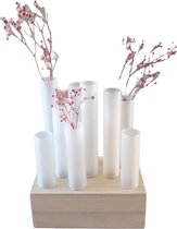 Mica - Louise - Blok met Bloemen vaasjes  - Glas - Hout - 16/10/20cm