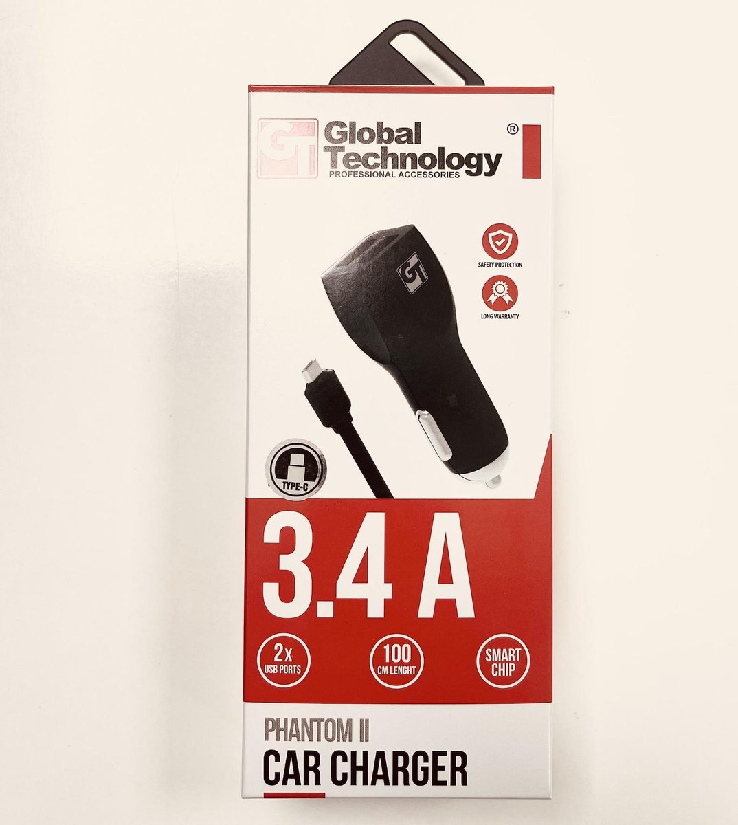 GT - Car Charger Phantom II (2 x USB ports) met 1m USB - C Kabel - 3.4 A (Smart Chip)
