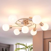 Lindby - LED plafondlamp - 7 lichts - glas, metaal - H: 17.5 cm - E14 - wit, gesatineerd nikkel - Inclusief lichtbronnen