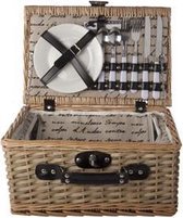 Picknickmand met luxe servies - 2-persoons - Riet - Inclusief glazen en flesopener