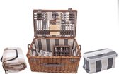 Luxe Picknickmand set met Picknickkleed en luxe servies - 6-persoons - Riet - Inclusief flesopener en broodmes