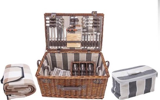 Picknickset, zitset met tafel 180 x 80 cm en 2 banken, 6 persoons, zwart staal en grenenhout