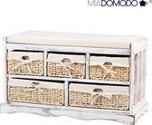 Miadomodo Commode - Zitbank met Opbergruimte - Landelijk - Gevlochten Manden - Halbank - Halkast - 5 Schuifladen - Hout - Wit