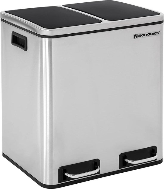 Corbeille Design Poubelle Extérieure 30L OHMG - Acier Inoxydable - Cendrier Intégré - Design Double Seau Poubelle Acier Inox