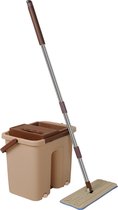 Cenocco Home Vlakke Mop - Schoonmaak Mop/Dweil - Inclusief Emmer - Bruin