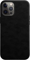 Telefoonglaasje Hoesje Geschikt voor iPhone 12 Pro Max - Leer - Zwart - Beschermhoes - Case - Cover