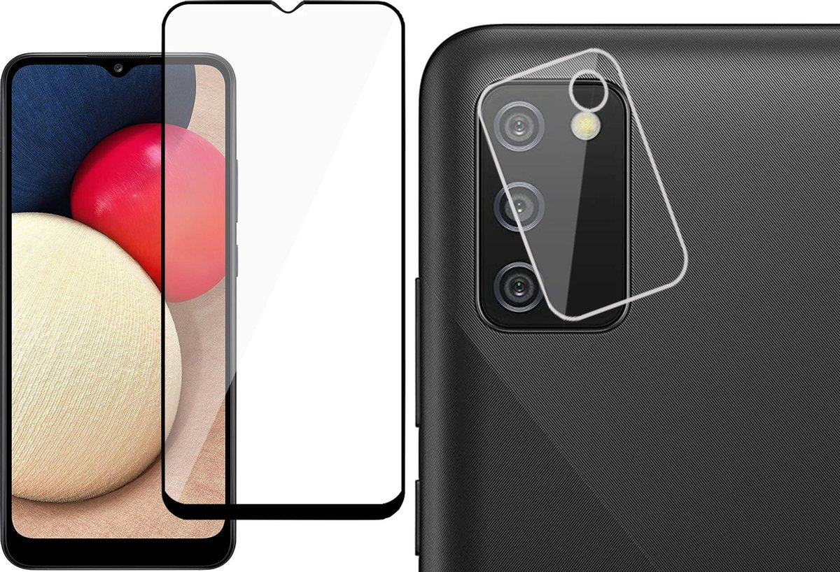 Screenprotector geschikt voor Samsung A02s + Camera Lens - FullGuard Glas Screen Protector