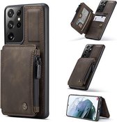 caseme - Hoesje geschikt voor Samsung Galaxy S21 Ultra - back cover - met rfid pasjeshouder - donker bruin