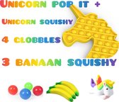 Pop it Fidget toy - pop it - Unicorn- Eenhoorn- geel + Globbles + squishy