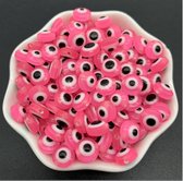 100 Stuks Kralen Roze Met Zwarte Stip - Kralen Oog - Acryl Kralen - 8mm