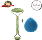 Demiracle Jade Face Roller met Blauwe Siliconen Gezichtsborstel - Cadeau - Gezichtsroller - Massage Roller - Jade Roller - Rimpelverwijdering - Ontspanning - Kwaliteit