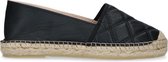 Manfield - Dames - Zwarte leren espadrilles met gestikt detail - Maat 39