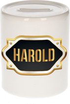 Harold naam cadeau spaarpot met gouden embleem - kado verjaardag/ vaderdag/ pensioen/ geslaagd/ bedankt