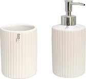 Zeep dispenser en tandenborstelhouder set - Wit Keramiek-  Badkamer set -Siena Keramiek Wit 300 Ml