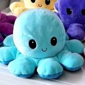 Knuffel Octopus Licht blauw/  Donker blauw - Mood Knuffel Omkeerbaar - Reversible Octopus - Tik Tok - Octopus Knuffel - Emotie Knuffel - Instagram - Verwisselbaar - Blij en Boos knuffel