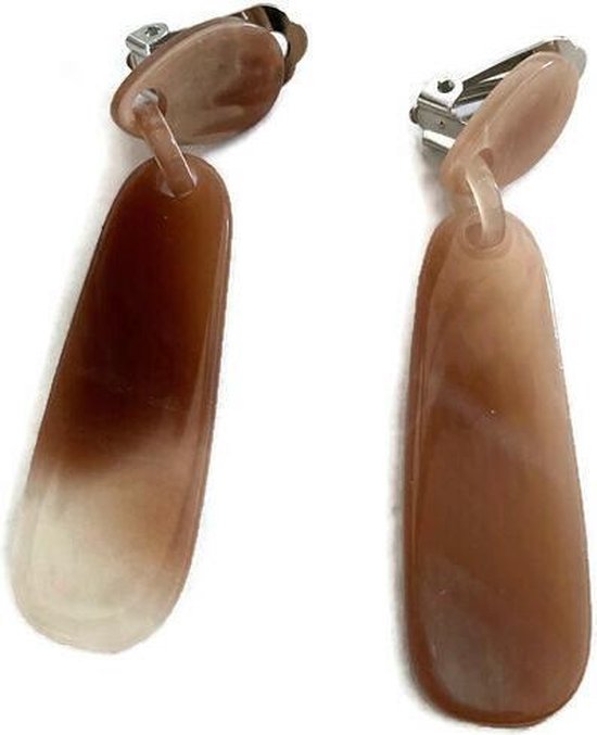 UITVERKOOP !!! Petra's Sieradenwereld - Clipoorbel hanger bruin wit (490)