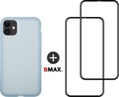 BMAX 2-pack iPhone 11 full cover glazen screenprotector incl. lichtblauw latex softcase hoesje