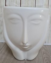 Bloempot - aardewerk - modern - gezicht - hoofd - wit