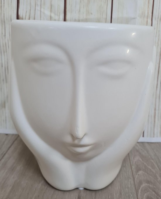 Strak zweer Oven Bloempot - aardewerk - modern - gezicht - hoofd - wit | bol.com