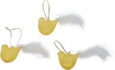 Viv! Christmas Paasdecoratie Hanger - Vogels met Veren Staart - set van 3 - pasen - geel - 15cm