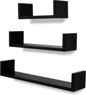 Wandschappen - 3 stuks - Zwart - Zwevend - MDF - Modern - 60x12x10- L&B Luxurys