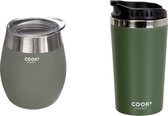 Koffiebeker to go - Espresso beker to go - Transportbeker - Metaal - Roestvrij staal - GROEN - Lekvrij - 2 in 1 - 350 ML en 220 ML