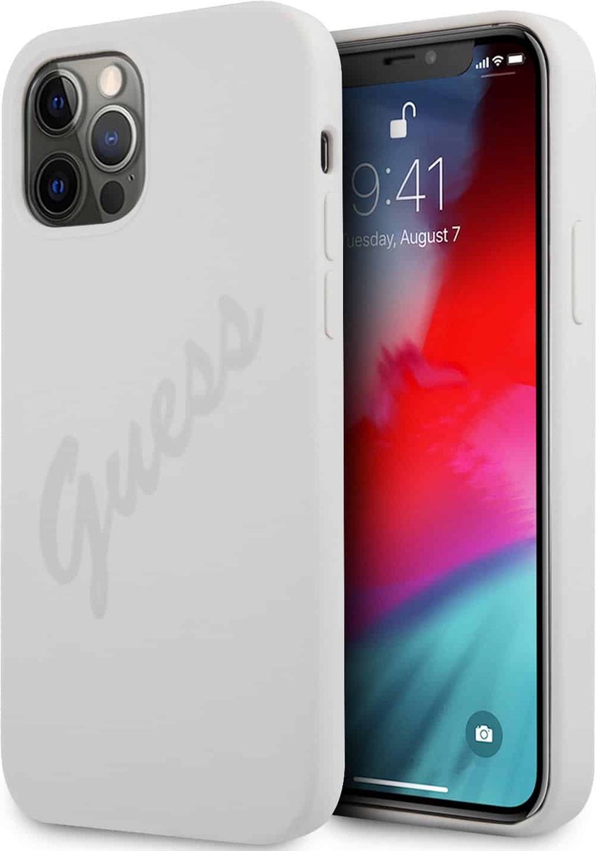 GUESS Silicone Vintage Backcase Hoesje Geschikt Voor iPhone 12 Pro Max - Grijs