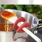 Invendio - Spatel & Lepel Clip Voor Potten En Pannen - Houder - Lepel - Vork - Siliconen - RVS - Rood