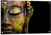 Tuinposter – Geverfd Boeddha Hoofd - 90x60cm Foto op Tuinposter  (wanddecoratie voor buiten en binnen)