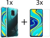 Xiaomi Redmi Note 9S hoesje shock proof case transparant -  3x Xiaomi Redmi Note 9S screenprotector screen protector