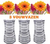 Vouwvazen.nl - Hoge vaas - Vaas - Vouwvaas - 3 stuks - Zwart - Gestreept - Recht model - Plastic vouw vaas